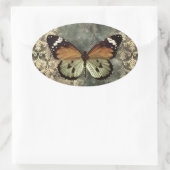 Oranje & Groene Gotische Vlinder Ovale Sticker (Tas)