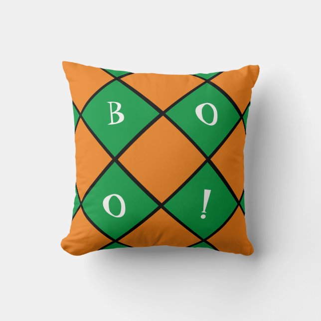 Oranje & groene Halloween boo kussen (Voorkant)