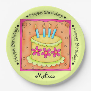 Oranje Groene Happy Birthday Cake Name Persoonlijk Papieren Bordje