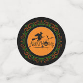 Oranje groene Happy Halloween-heks en -vleermuizen Confetti (Kleine voorkant)