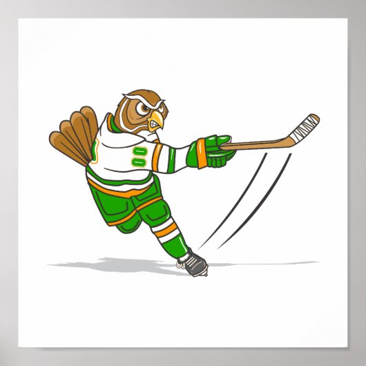 Oranje groene Hockey Owl Poster (Voorkant)