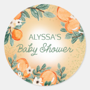 Oranje Groene Jongen Meisje Citrus Vrucht Baby Sho Ronde Sticker