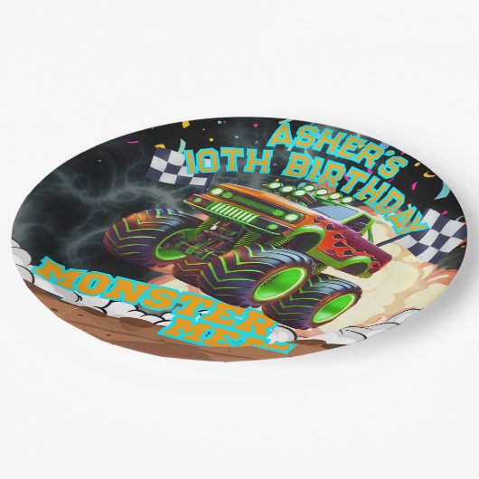 Oranje Groene Monster Truck Boys Monster Jam Party Papieren Bordje (Gekanteld)