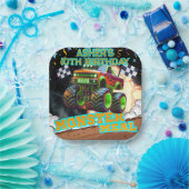 Oranje groene monstertruck off-road verjaardagsple papieren bordje (Feest)