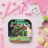 Oranje groene monstertruck off-road verjaardagsple papieren bordje (Feest)