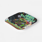 Oranje groene monstertruck off-road verjaardagsple papieren bordje (Gebogen)