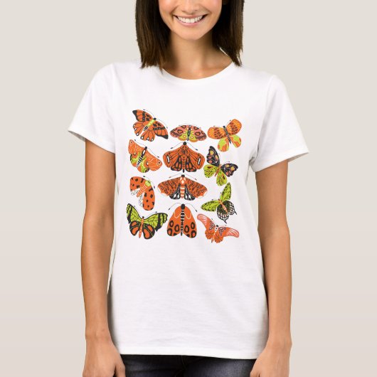 Oranje Groene Moth and Butterfly T-Shirt (Voorkant)