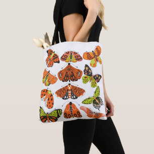 Oranje groene moth en vlinder tote bag