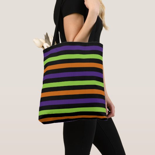 ORANJE GROENE PAARSE ZWARTE HALLOWEEN STRIPES TOTE BAG (Dichtbij)