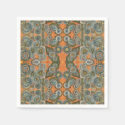 oranje groene paisley servet (Voorkant)