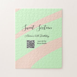 Oranje groene pastel QR Sweet sixteen verjaardag Legpuzzel