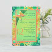 Oranje, groene poka Dot Striped Bat Mitzvah Invite Kaart (Staand voorkant)
