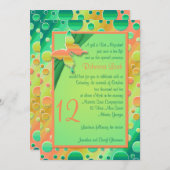 Oranje, groene poka Dot Striped Bat Mitzvah Invite Kaart (Voorkant / Achterkant)