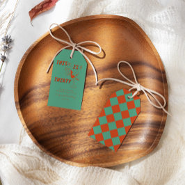 Oranje & Groene Retro Chic 30ste Verjaardagsfeest Cadeaulabel