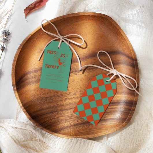 Oranje & Groene Retro Chic 30ste Verjaardagsfeest Cadeaulabel