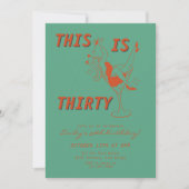 Oranje & Groene Retro Chic 30ste Verjaardagsfeest Kaart (Voorkant)