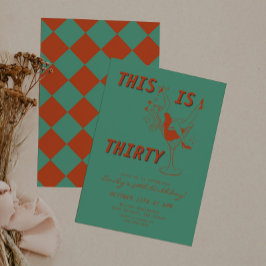 Oranje & Groene Retro Chic 30ste Verjaardagsfeest Kaart