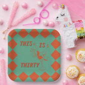 Oranje & Groene Retro Chic 30ste Verjaardagsfeest Papieren Bordje (Feest)