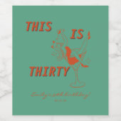 Oranje & Groene Retro Chic 30ste Verjaardagsfeest Wijn Etiket (Enkel label)