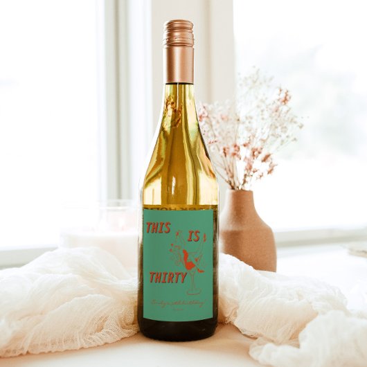 Oranje & Groene Retro Chic 30ste Verjaardagsfeest Wijn Etiket