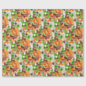 Oranje groene rode kauwgom snoep besprenkeld suike cadeaupapier (Vlak)