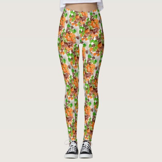 Oranje groene rode kauwgom snoep besprenkeld suike leggings (Voorkant)