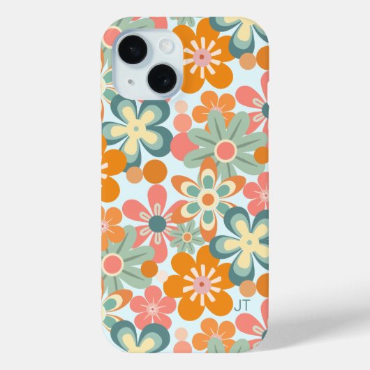 Oranje Groene Roze Monogram Retro Bloempatroon Case-Mate iPhone Case (Achterkant)