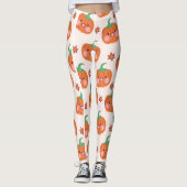 Oranje groene Schattigee glimlachende pompoenpatro Leggings (Voorkant)