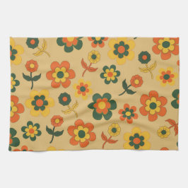 Oranje Groene Tropische Bloemen Botanische Zomer Theedoek