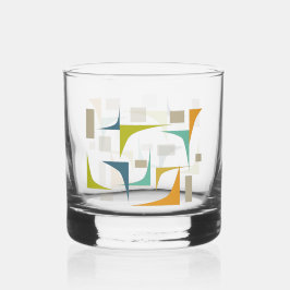 Oranje groene turquoise hoekjes midden eeuw retro whisky glas