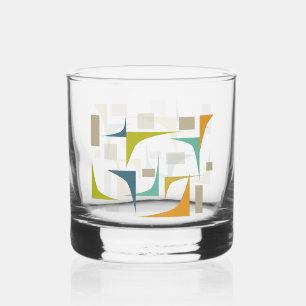Oranje groene turquoise hoekjes midden eeuw retro whisky glas