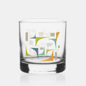 Oranje groene turquoise hoekjes midden eeuw retro whisky glas (Achterkant)