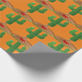 Oranje Groene Vakantie Desert Cactus Mexicaans Pet Cadeaupapier (Hoek)