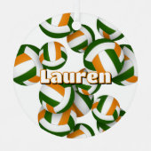 oranje groene volleyballen w atleet naam keepsake metalen ornament (Voorkant)