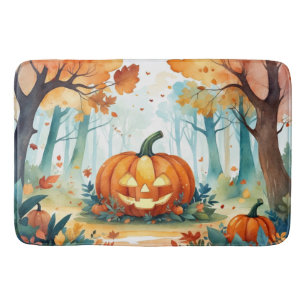 Oranje groene Waterverf Autumn Pumpkins Forest Badmat