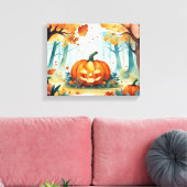 Oranje groene Waterverf Autumn Pumpkins Forest Canvas Afdruk (Insitu (Woonkamer))