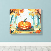 Oranje groene Waterverf Autumn Pumpkins Forest Canvas Afdruk (Insitu (Houten vloer))