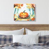 Oranje groene Waterverf Autumn Pumpkins Forest Canvas Afdruk (Insitu (Slaapkamer))
