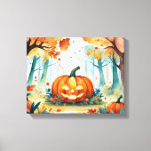 Oranje groene Waterverf Autumn Pumpkins Forest Canvas Afdruk (Voorkant)