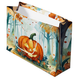 Oranje groene Waterverf Autumn Pumpkins Forest Groot Cadeauzakje