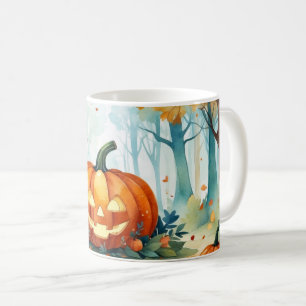Oranje groene Waterverf Autumn Pumpkins Forest Koffiemok