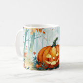 Oranje groene Waterverf Autumn Pumpkins Forest Koffiemok (Voorkant links)