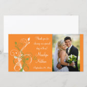 Oranje, groene, witte bloemige trouwfotokaart bedankkaart (Voorkant / Achterkant)