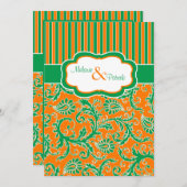 Oranje, groene, witte Floral Striped Wedding Invit Kaart (Voorkant / Achterkant)