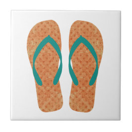 Oranje groene zomerstrand Teenslippers keramische  Tegeltje
