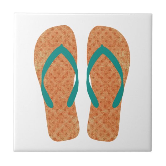 Oranje groene zomerstrand Teenslippers keramische  Tegeltje (Voorkant)