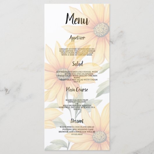 Oranje groene zonnebloem zomer bloemenbruiloft Men Programmakaart (Voorkant)