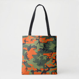 Oranje, groene, zwarte camouflage tote bag