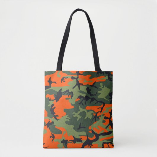 Oranje, groene, zwarte camouflage tote bag (Voorkant)