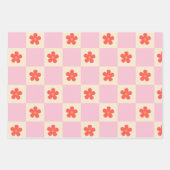 Oranje Groovy Daisy Flowers &  Roze Checker Inpakpapier Vel (Voorkant 3)